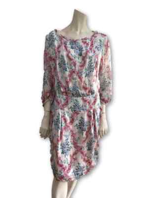HUGO BOSS Silk Chiffon Water Color Floral Dress D 42 UK 14 US 12 I 46