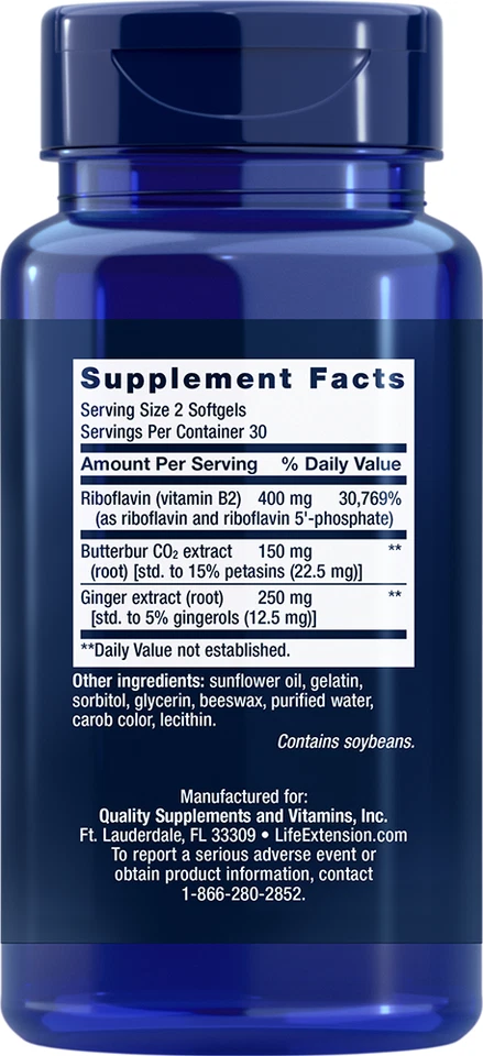 Fórmula Life Extension Migra-Eeze Petasita/Jengibre/Riboflavina/Petasina 60 geles Foto 2 de 2