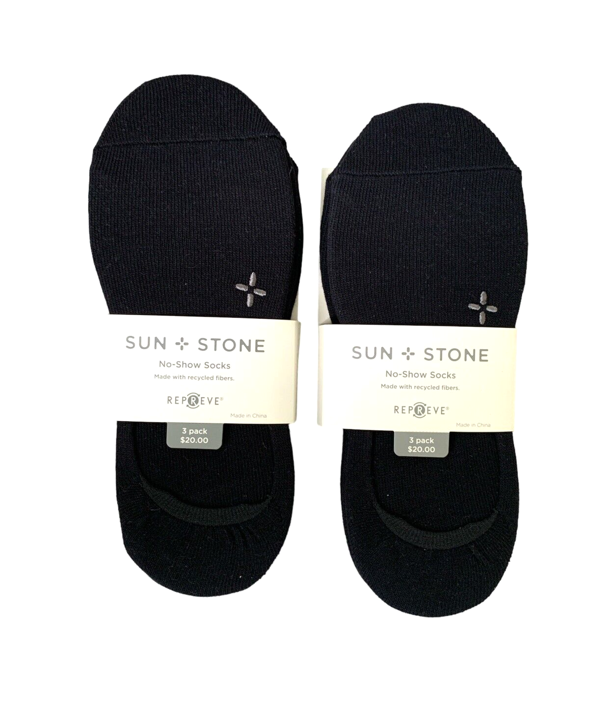 Sun + Stone No Show Socks 6-Pair Pack for Shoe Size 7-12 in Soft Cotton Black-image
