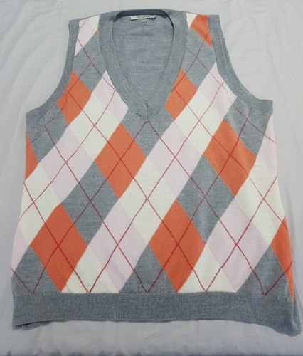 RODNEY CLARK V-neck Pure Wool Classic Argil Print Vest XL