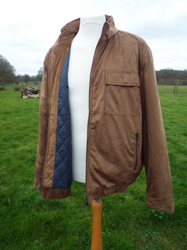 Soft Suede Look Zip Up Blouson Bomber Jacket Quilt Lining ATLAS FOR MEN XL BNIP image 4