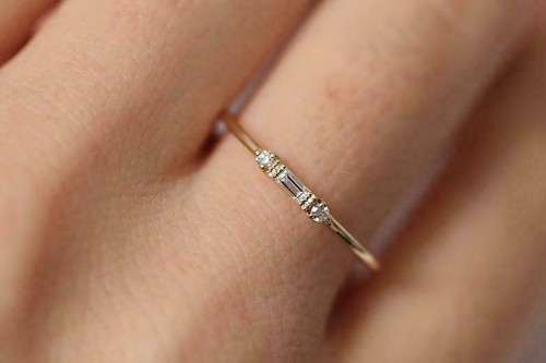 Trilogy Minimalist Ring 0.3ct Baguette Simulated Diamond Yellow Gold Plated - Picture 9 of 12