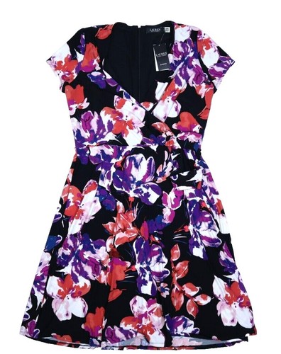 Lauren Ralph Lauren Carlyna Blue Floral Surplice A-Line Midi Jersey Dress  Sz 12 | eBay