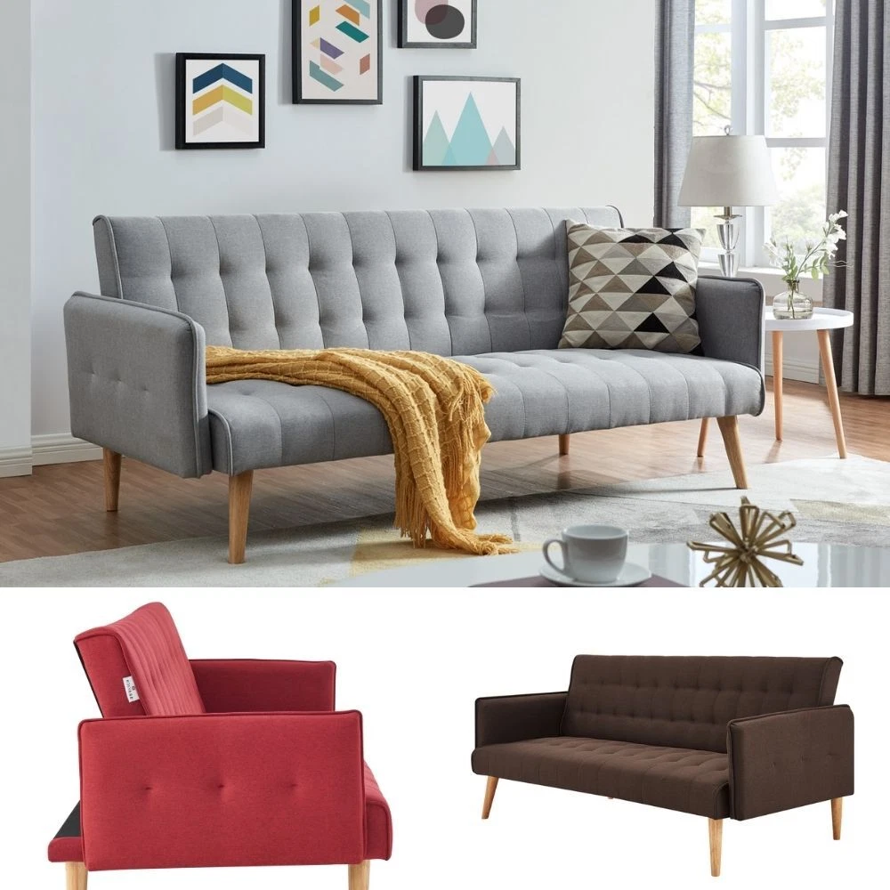3 Seater Durable Linen Foam Folding Click Clack Double Settee Couch Sofa Bed