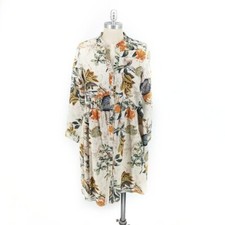 Women's Tropical Shirtdress Cream Orange M cottagecore coastal grandma casual