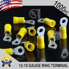 1000 PACK 12-10 Gauge #8 Stud Insulated Vinyl Ring Terminals Tin Copper Core US