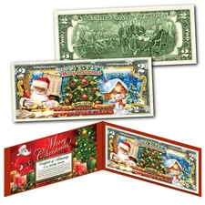 MERRY CHRISTMAS XMAS Seasons Greetings Legal Tender US $2 Bill Santa's Nice List