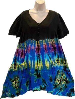 Sacred Threads Hippie Boho Gypsy Festival Tie Dye Big Pocket Dress 223077 L/XL