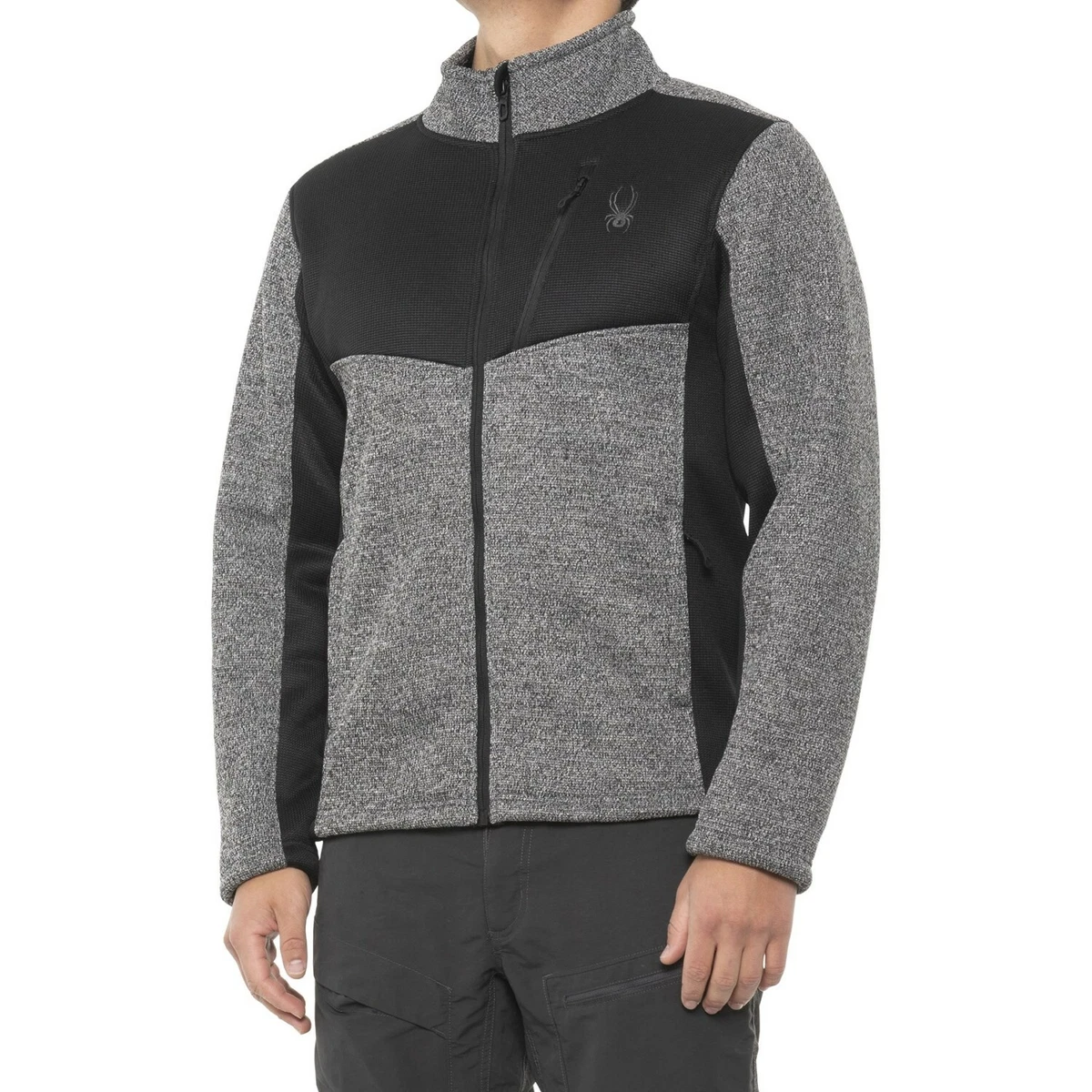 Spyder Mens size M Gray Fleece Sherpa Lined Full Zip Waffle Knit Jacket  Chest 42 | eBay