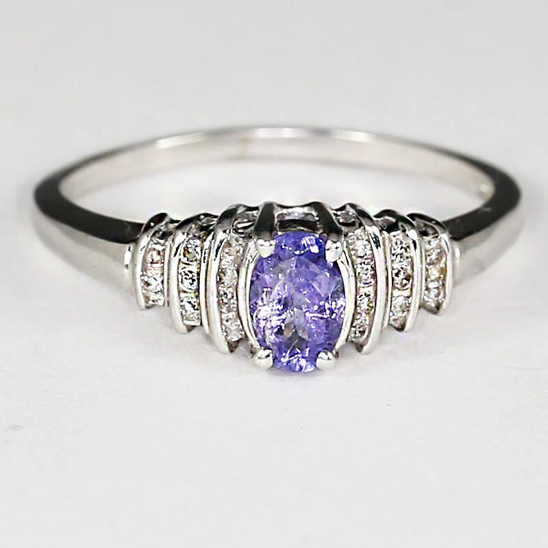 Fine 10K white solid gold Diamond & Amethyst ring size 8.5 sizable - Image 3 of 4