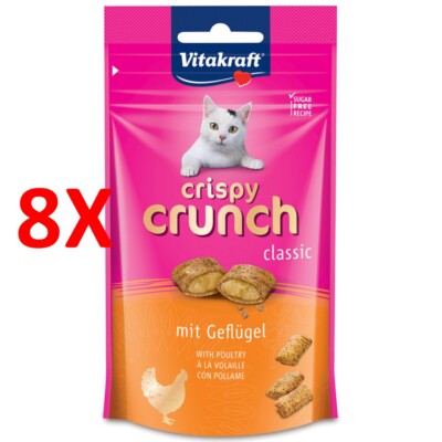 8 X Vitakraft Cat Crispy Crunch Classi With Powder Bag 60 Gramm