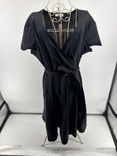 Tahari Woman Black Belted Shirt Dress Lace Hem Detail Short Sleeve 16