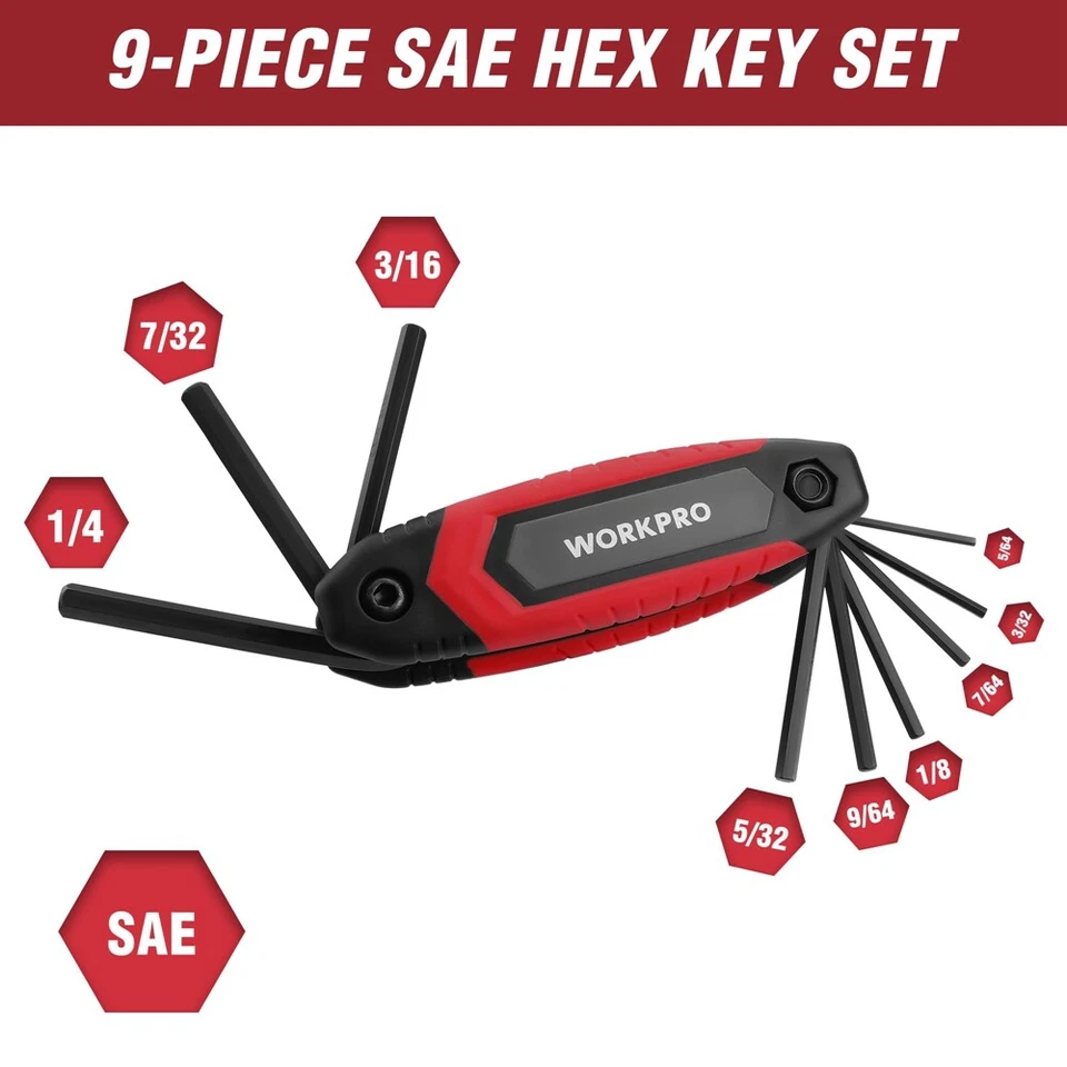 WORKPRO 3-PACK Folding Allen Wrench Set 25Piece Portable SAE/Metric Torx Hex Key - Image 3 of 4