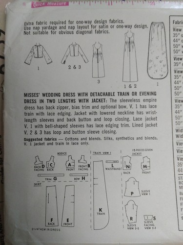 Train Jacket Dress Wedding Bridal 16 Simplicity 6759 Sewing Pattern VTG 60s FF - Picture 5 of 6