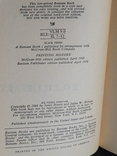 Black Pride A People’s Struggle Janet Harris Julius Hobson Vtg PB 1970 Ex-Lib - Picture 7 of 7