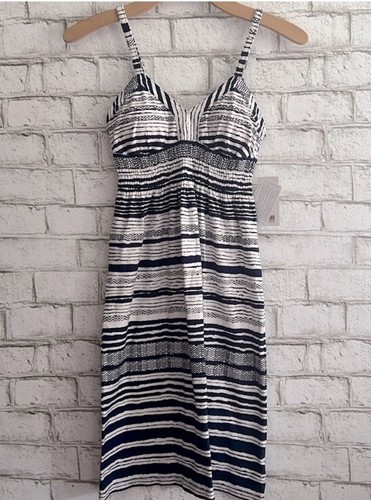 Nuevo con etiquetas Vestido Athleta Estampado Bahía Azul Blanco Rayas TALLA XXS Cintura Imperio Semiajustado - Imagen 3 de 9