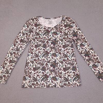 White Stag Shirt Womens Medium White Teal Paisley Pullover Top Blouse