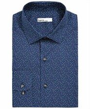 New Bar III Men's 14-14 1/2 32/33 Navy Dot Print Slim Fit Stretch Dress Shirt