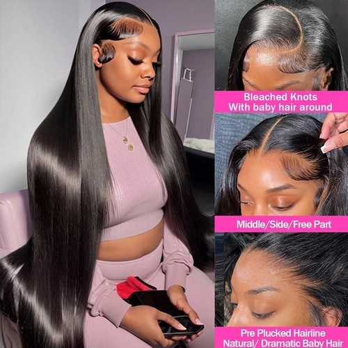 Straight Lace Front Wig Human Hair 13×4 Frontal Wig and 4×4 Lace Wig Pre Plucked - Picture 3 of 16