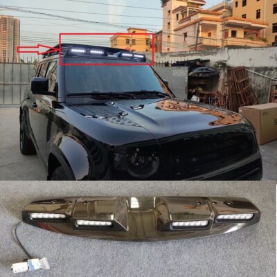 Dry Carbon Fiber Car Front Roof Spoiler LED Lamp For Land Rover Defender