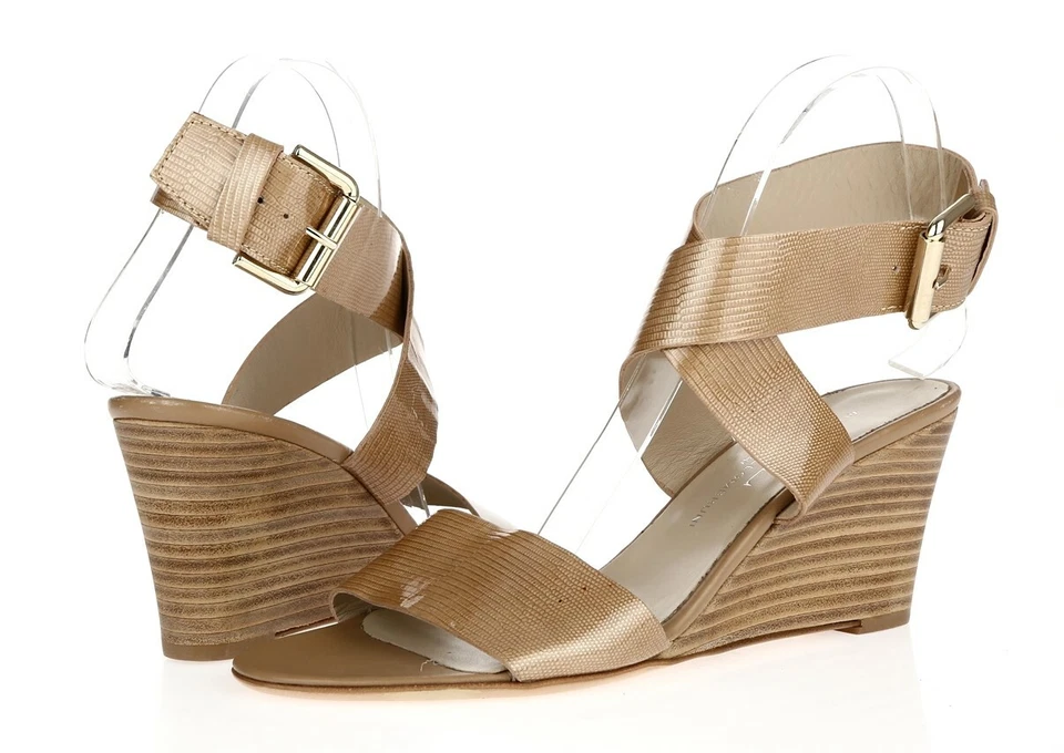 Sandalias de tacón de cuña AGL beige tostado con hebillas al tobillo talla 40 para mujer Foto 2 de 4