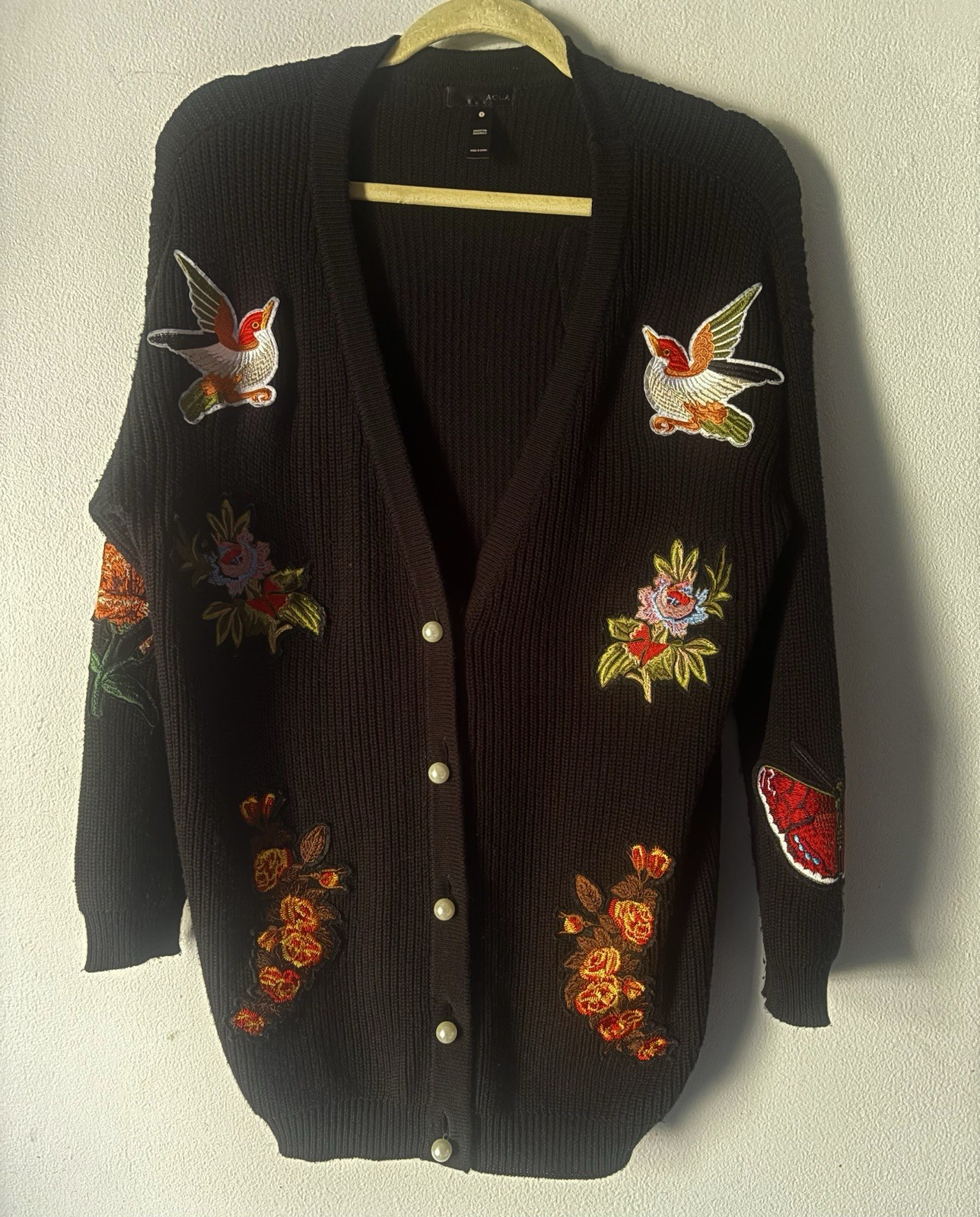 Bloomingdales AQUA Embroidered Patch Cardigan Swe… - image 3