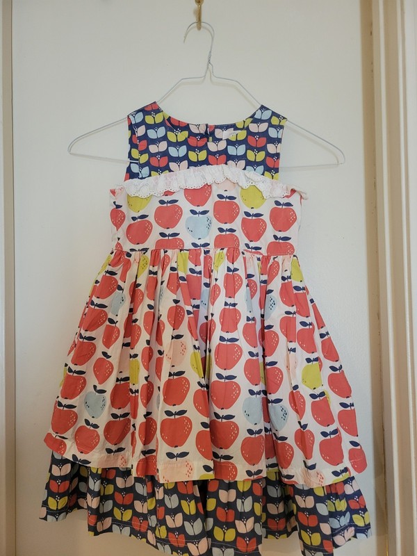 Little Miss Marmalade Dress Size 5 Blue White Apples