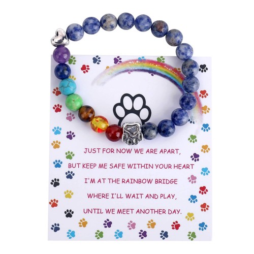 Pet Memorial Gifts,Rainbow Bridge Bracelet for Beloved Dog Cat,8MM Mixed Colo...