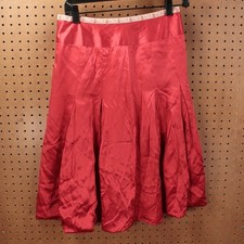 OILILY lined red silk fit n flare pleated flared midi party skirt sz 34 tag