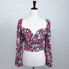 ASTR The Label Floral Sweetheart Neckline Long Sleeve Cropped Corset Blouse