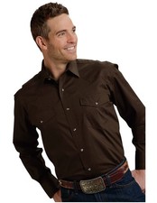Roper Western Shirt Mens L/S Snap Solid Chocolate 03-001-0265-1069 BR