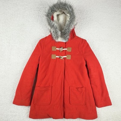 Old Navy Hoodie Jacket Youth Girls Large Red Toggle Faux Fur Full Zip Coat