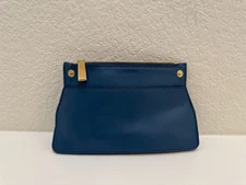 Michael Kors Blue Leather Envelope Clutch Wallet with Zipper Closure