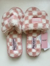 NEW Juicy Couture Hiero Hook  Loop Pink  White Sandals Fuzzy Size 7/8 Medium
