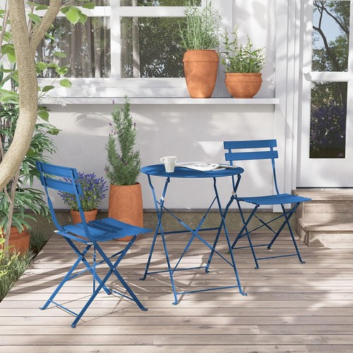 Bistro Set 3 Stück Stahl Pfauenblau