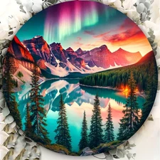 Northern Lights Aurora Borealis Round Metal Wall Decor
