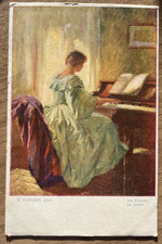 Cartolina antica Vienna Art - Heinrich Gaigher "Am Klavier" Jugendstil c.1900 B