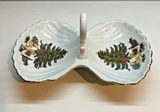 Christmas Tree Clam Shape 2-Compartment Candy Nut Relish Tray Dish Japan