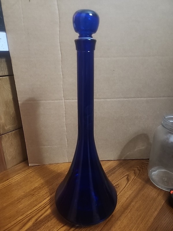 Vtg 15" Cobalt Blue 1950's glass Wine decanter Or a "genie bottle