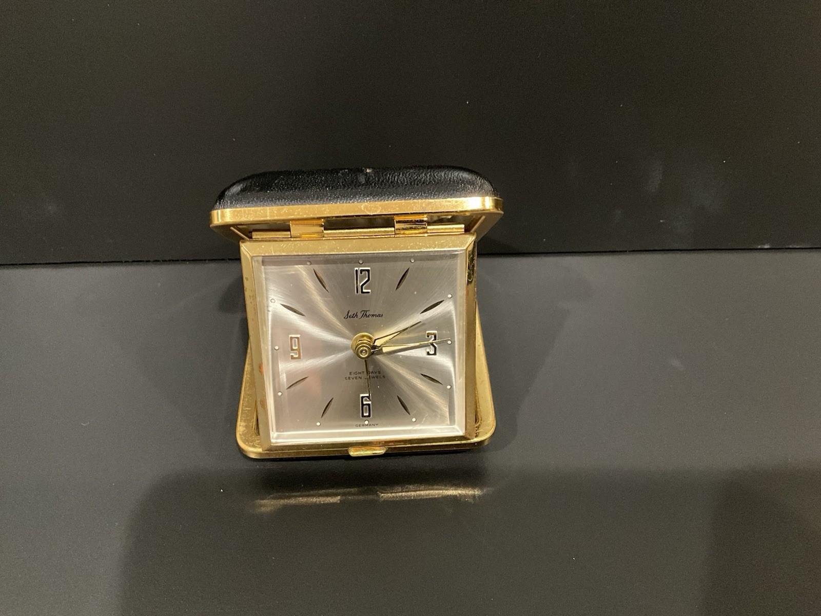 VTG Seth Thomas Travel Wind Up Alarm Clock Germany Black Case Works