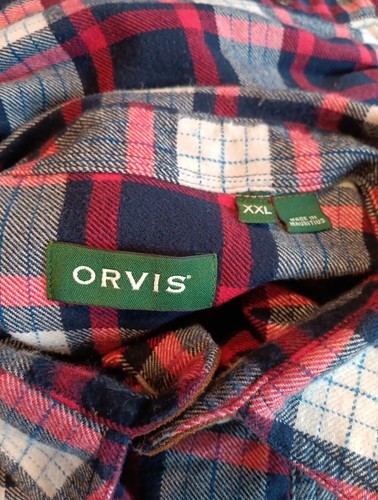Orvis Flannel XXL 2xl 100% Cotton Red Mens Perfect FLannel Leather Trim - Picture 8 of 10