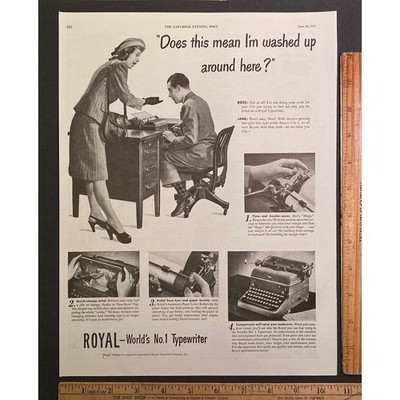 Vintage Print Ad Royal Typewriter Secretary Boss at Desk Typing 1940s Ephemera