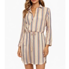 CHASER Satin Stripe Wrap Shirt Dress NWT Womens Small Tie Waist Mini