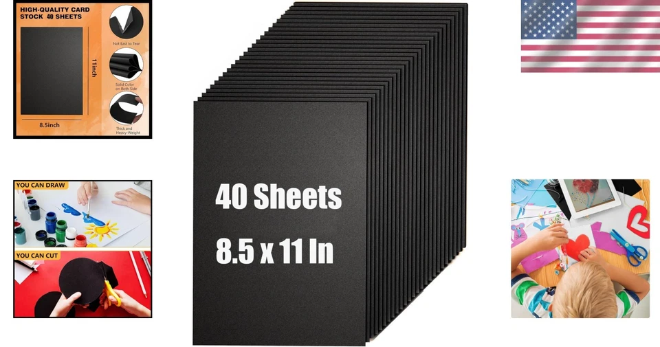 Black Cardstock Paper 40 Sheets 8.5x11 Inches 200gsm Thick for Invitations Menus - Image 2 of 4
