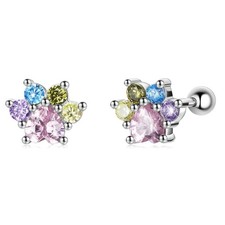 Dog Paw Print Stud Earrings for Women 925 Sterling Silver Hypoallergenic Colorfu