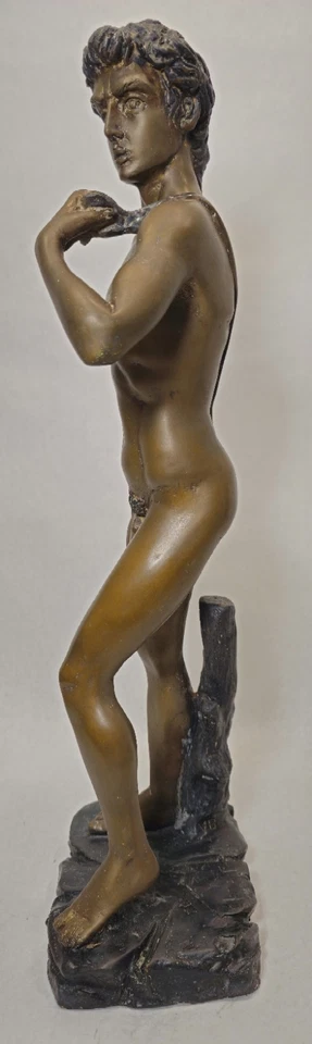 Bronze Biblical David Lost Wax Bronze Statue 20" Michelangelo Signed VB Nude - Image 4 of 4