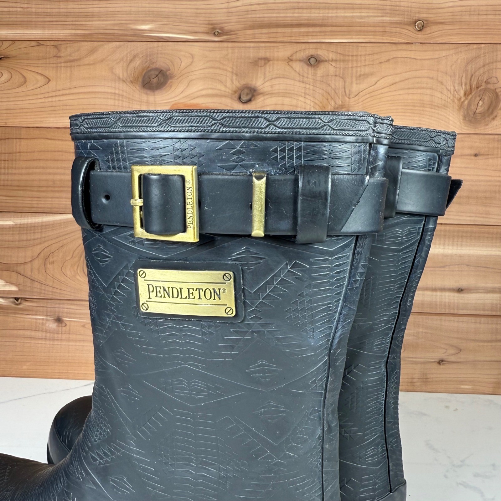 Pendleton Black Geometric Pattern Rubber Rain Boo… - image 9