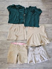 6pc Girl's Mixed Lot Of School Uniforms Shirts Shorts Skorts Sz 6 Biege Green