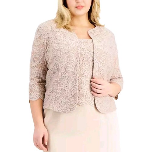 Alex Evenings Womens Plus Lace Jacket *only* No Dress, Taupe 18 (#21) - Picture 1 of 7