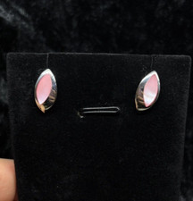 925 Sterling Silver 1.87g Stud Earrings Boho Sea Gems Pink Shell Inlay